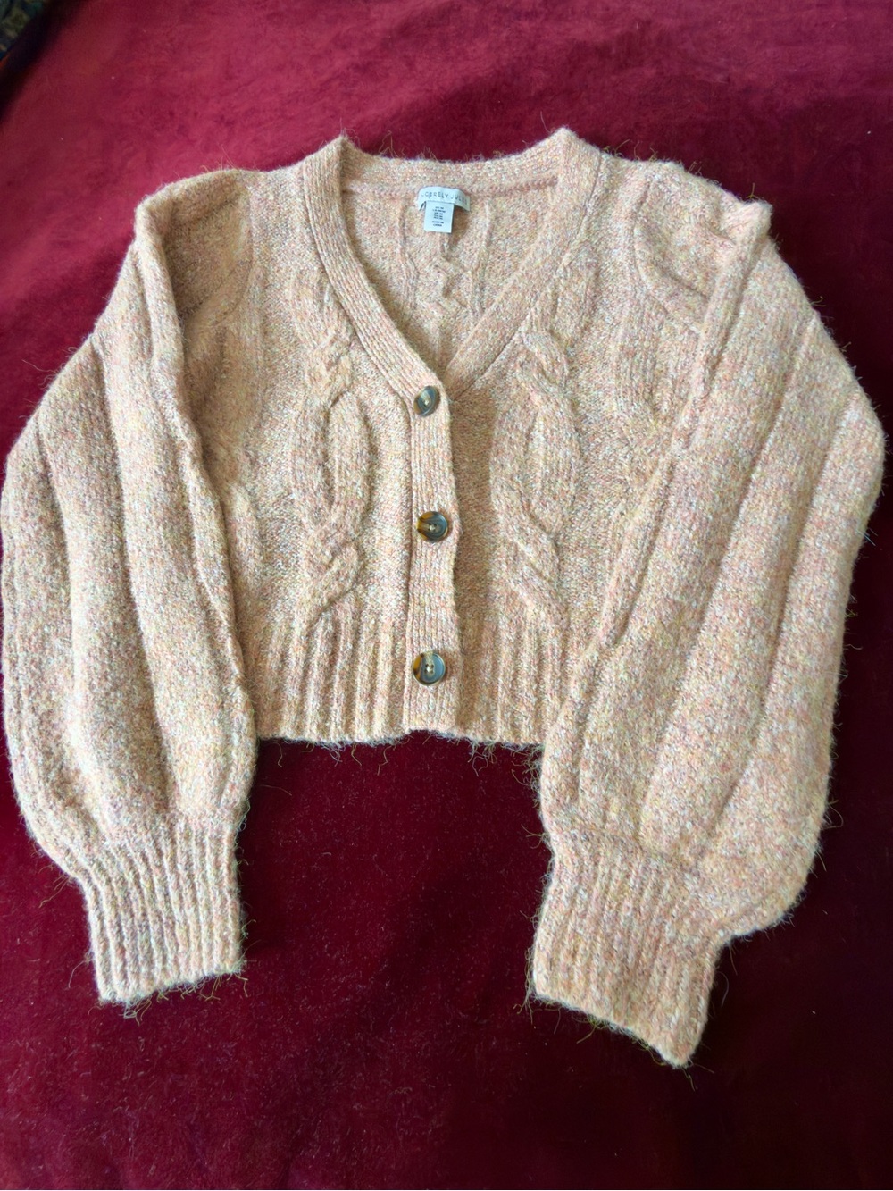 Sincerely Jules Peach Cropped Cable Knit Cardigan Sz M